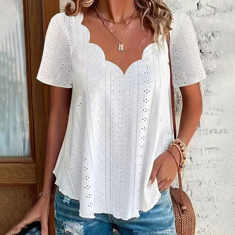 Elodie Scallop V-Neck Blouse