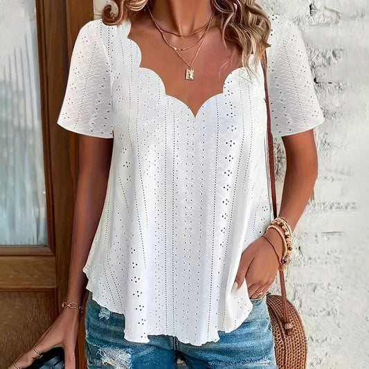 Elodie Scallop V-Neck Blouse
