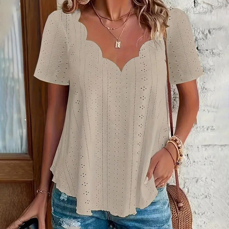 Elodie Scallop V-Neck Blouse